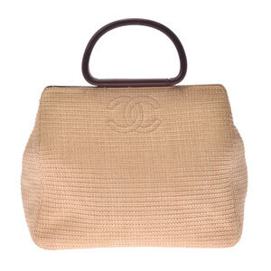 CHANEL Coco Mark Straw Bag Beige Brown Handbag